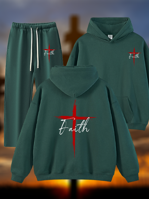Faith  Jesus God Christian Plush Fleece-Lined Hoodie Set