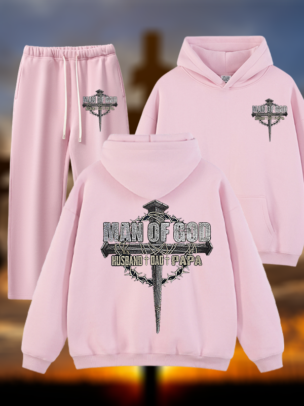 Man Of God Husband Dad PaPa Jesus God Christian Plush Fleece-Lined Hoodie Set
