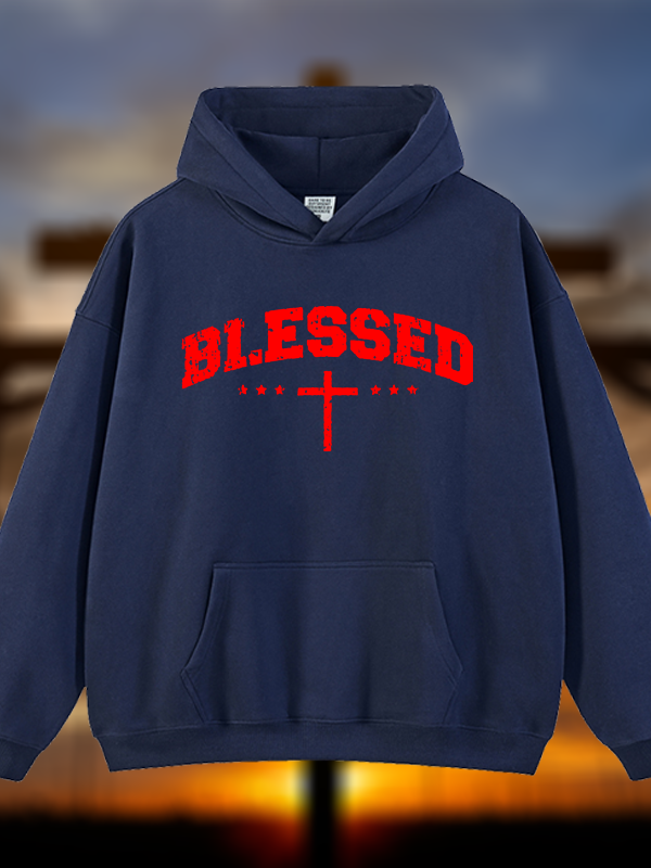 Blessed Cross Jesus God Christian Plush Fleece-Lined Hoodie