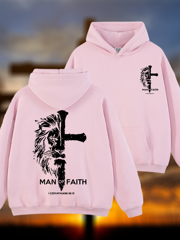 Man of Faith Jesus God Christian Plush Fleece-Lined Hoodie