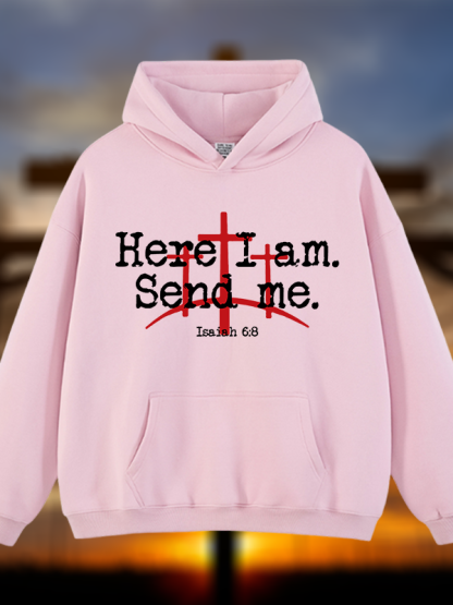 Here I Am Send Me - Bible Verse Isaiah 6:8  Jesus God Christian Plush Fleece-Lined Hoodie