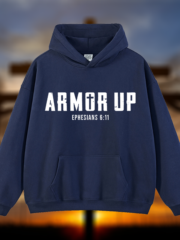 Armor Up Jesus God Christian Plush Fleece-Lined Hoodie