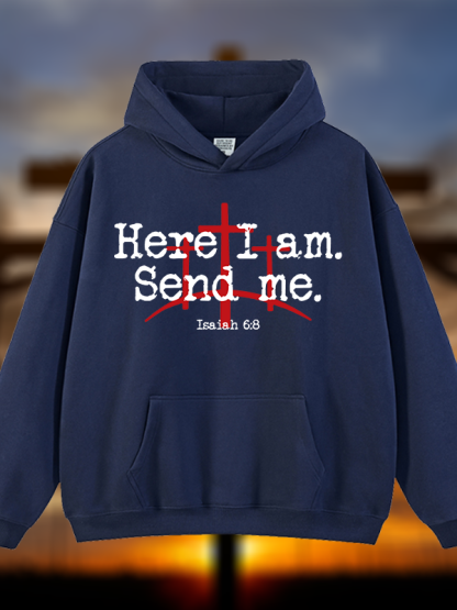 Here I Am Send Me - Bible Verse Isaiah 6:8 Jesus God Christian Plush Fleece-Lined Hoodie