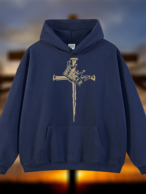 Cross Crown Jesus God Christian Plush Fleece-Lined Hoodie