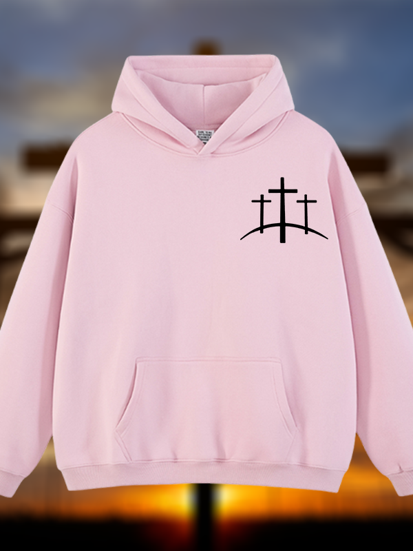 Cross Printed Jesus God Christian Plush Fleece-Lined Hoodie