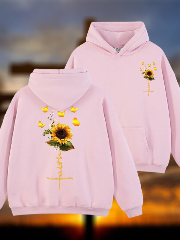 Sunflower Faith Religious Jesus God Christian Plush Fleece-Lined Hoodie