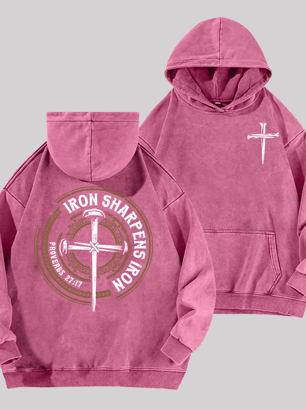 Iron Sharpens Iron - Proverbs 27:17 Jesus God Christian Washed Hoodie