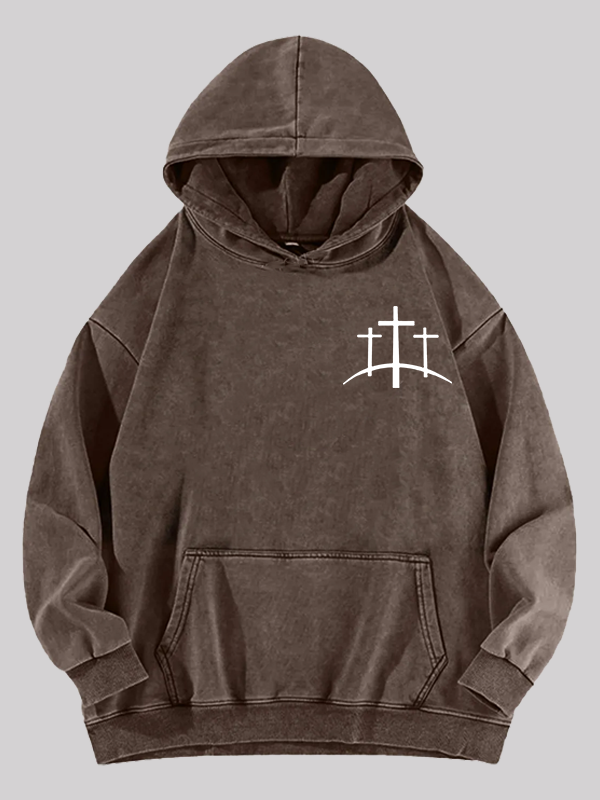 Cross Printed Jesus God Christian Washed Hoodie