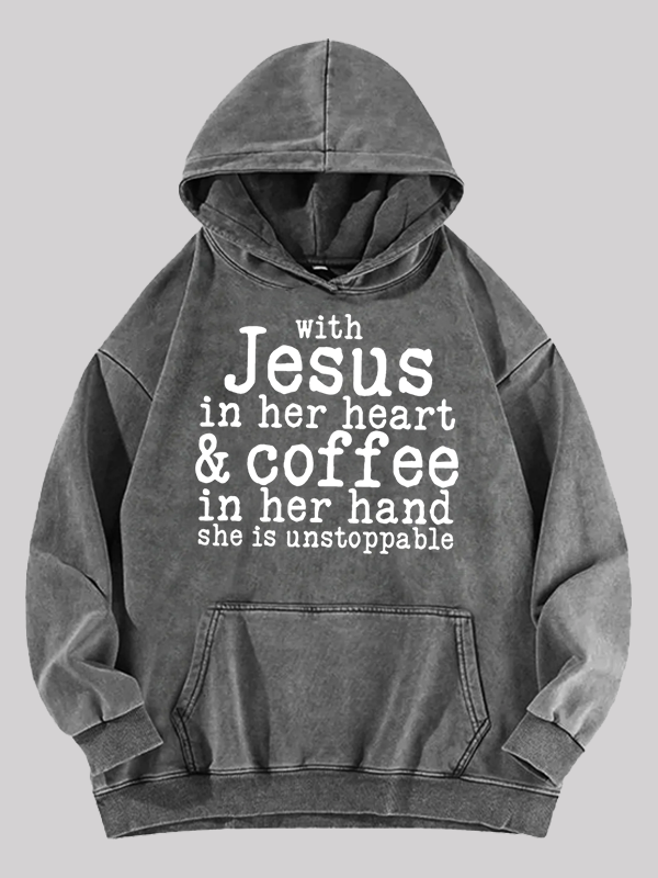 Jesus in her Heart  Jesus God Christian Washed Hoodie