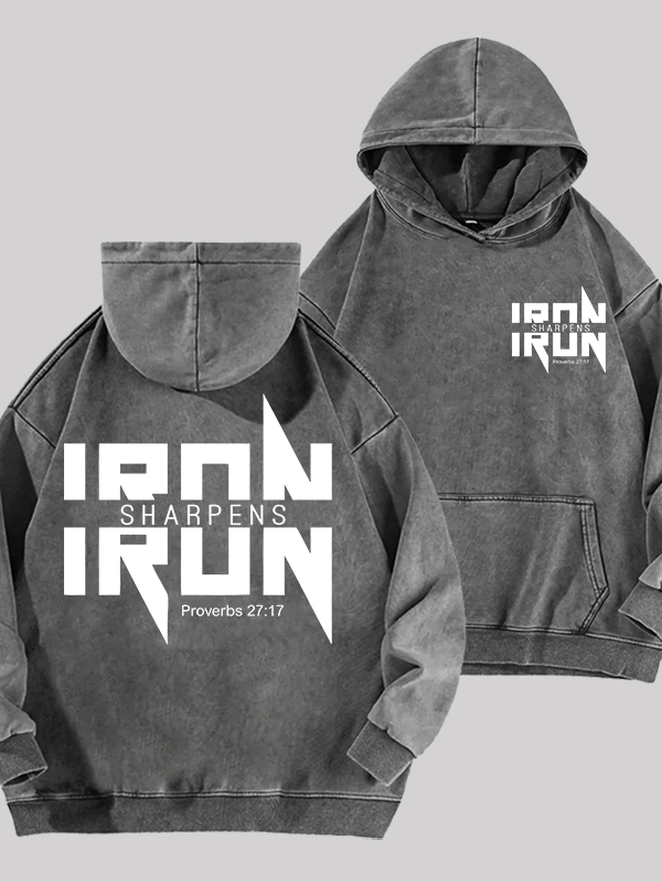 IRON SHARPENS IRON Proverbs 27:17  Jesus God Christian Washed Hoodie