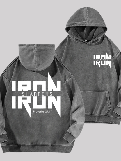 IRON SHARPENS IRON Proverbs 27:17  Jesus God Christian Washed Hoodie