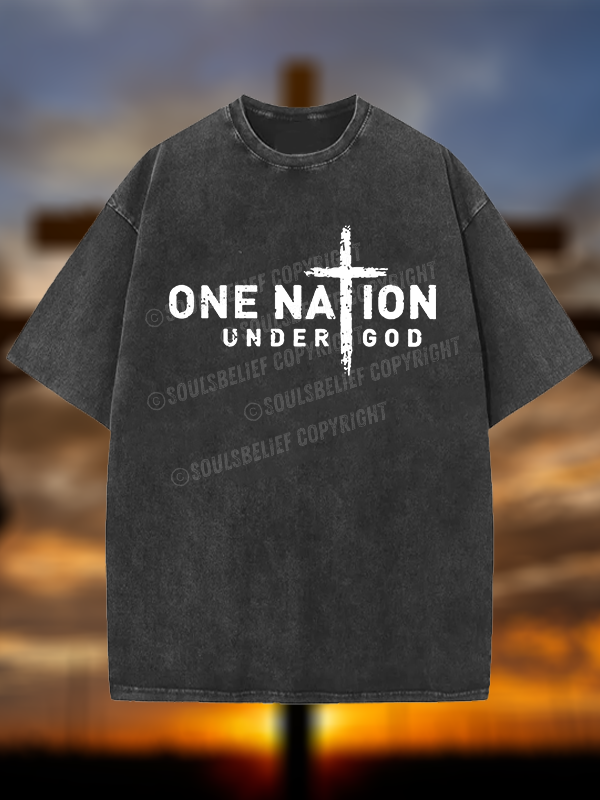 One Nation Under God Cross Christian Washed T-Shirt