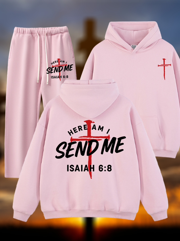 [Copy]Cross Crown Jesus God Christian Plush Fleece-Lined Hoodie Set