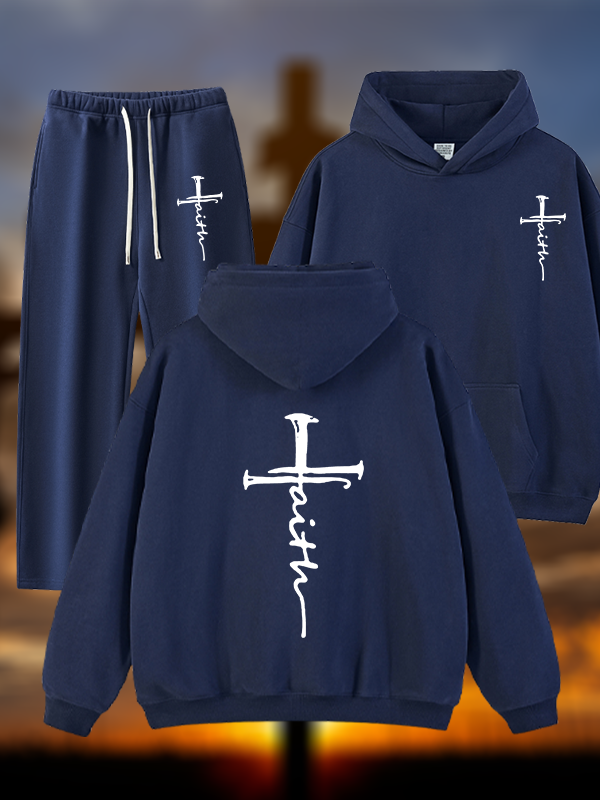 Cross Jesus God Christian Plush Fleece-Lined Hoodie Set