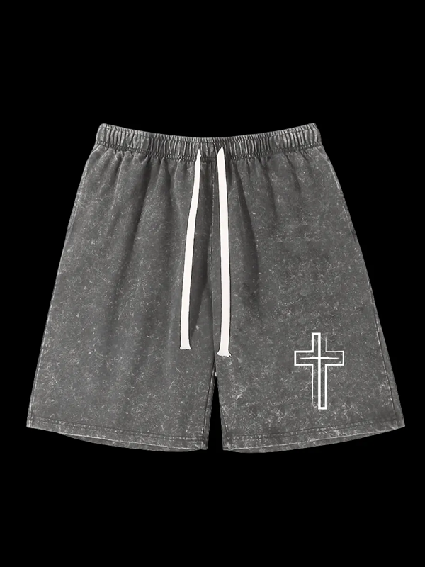 Cross Jesus God Christian Washed Shorts
