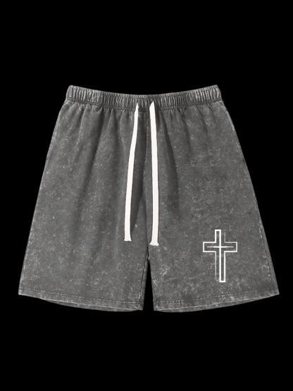 Cross Jesus God Christian Washed Shorts