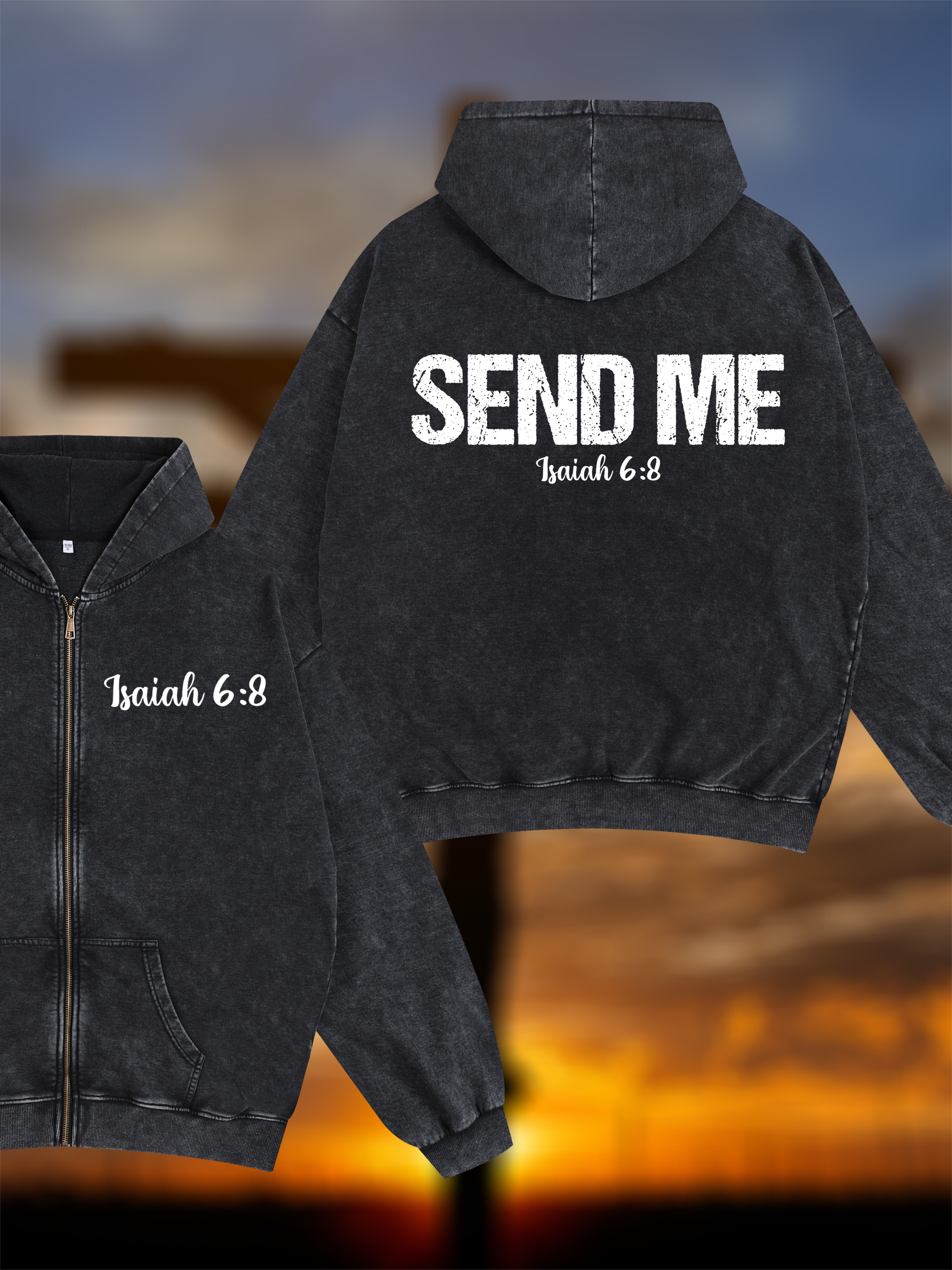 Isaiah 6:8 - SEND ME Jesus God Christian Washed Zip-Up Hoodie