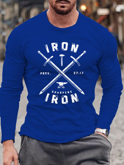 Iron Sharpens Iron Jesus God Christian Cotton Long Sleeve T-Shirt