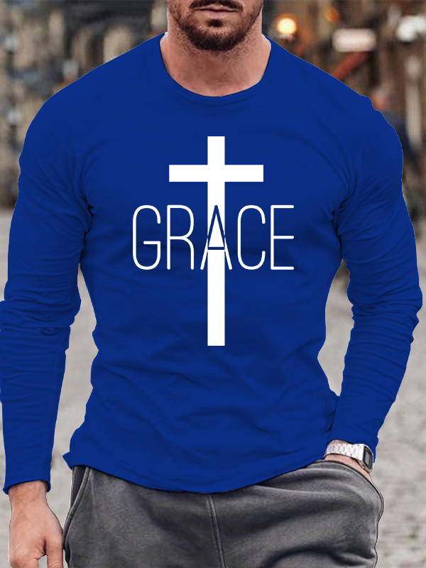 Grace Cross Jesus God Christian Cotton Long Sleeve T-Shirt