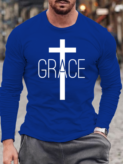 Grace Cross Jesus God Christian Cotton Long Sleeve T-Shirt
