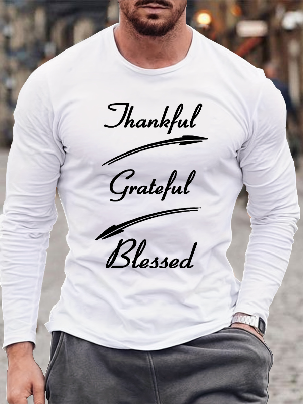 Thankful Grateful Blessed Jesus God Christian Cotton Long Sleeve T-Shirt