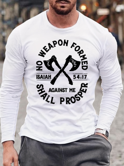 No Weapon Formed Shall Prosper - Isaiah 54:17 Jesus God Christian Cotton Long Sleeve T-Shirt