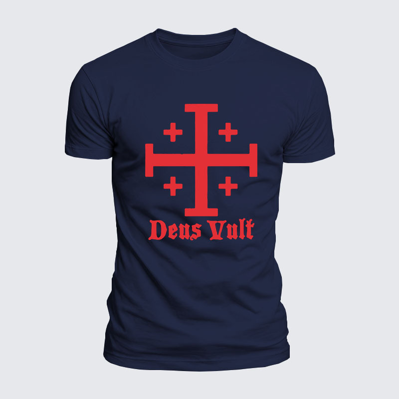 Jerusalem Cross Deus Vult Jesus God Christian  – Luxe Mercerized Interlock Cotton Tee
