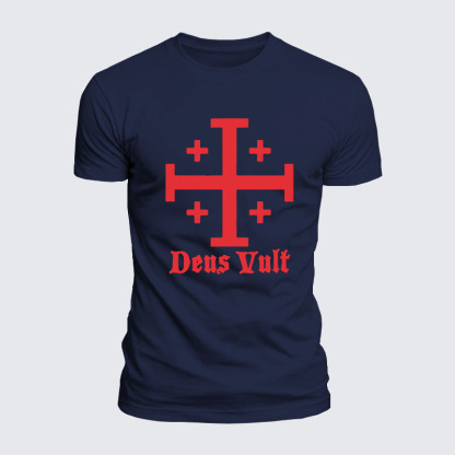 Jerusalem Cross Deus Vult Jesus God Christian  – Luxe Mercerized Interlock Cotton Tee