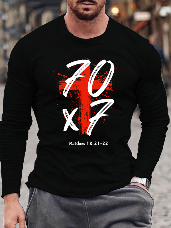 Matthew 18:21-22 Jesus God Christian Cotton Long Sleeve T-Shirt