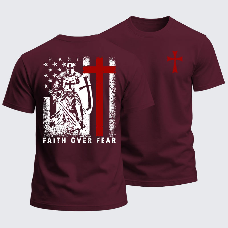 Heavyweight Cotton Tee - Faith Over Fear Knight Templar American Flag