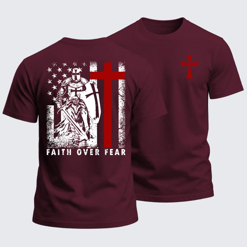 Heavyweight Cotton Tee - Faith Over Fear Knight Templar American Flag