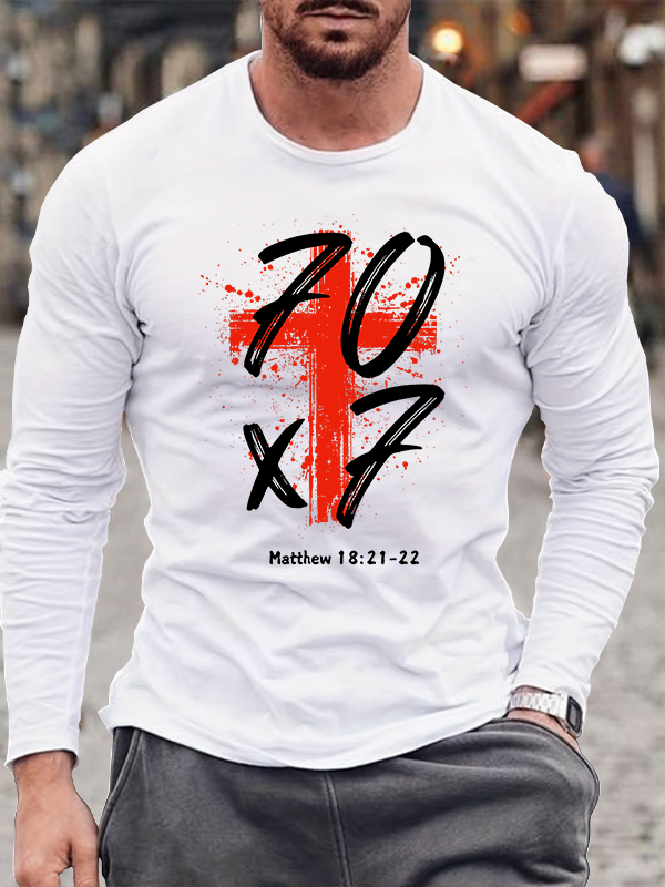 Matthew 18:21-22 Jesus God Christian Cotton Long Sleeve T-Shirt