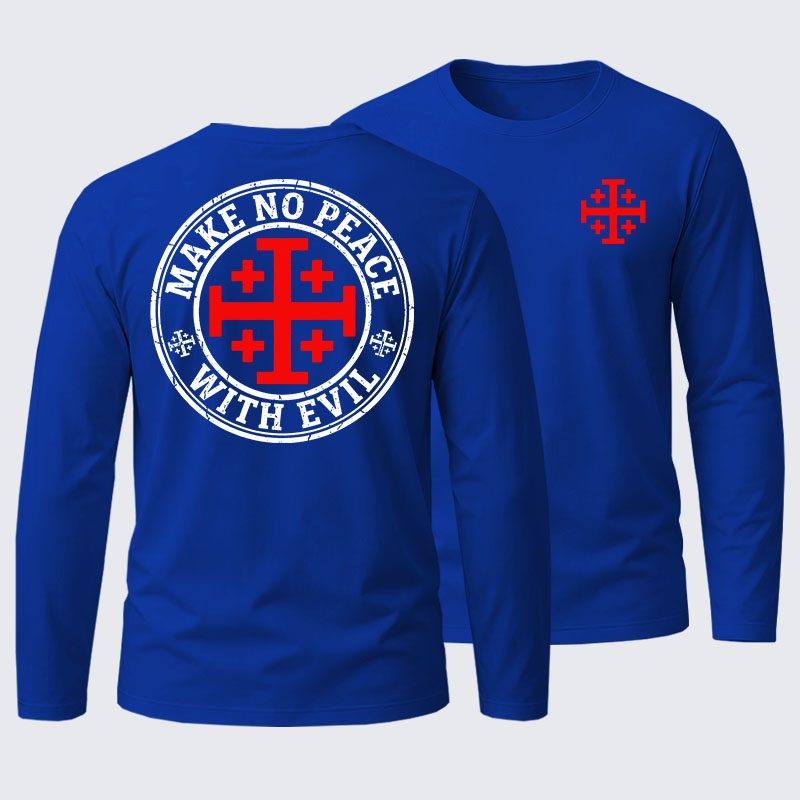 Make No Peace with Evil Knight Templar Jerusalem Cross Cotton Long Sleeve T-Shirt