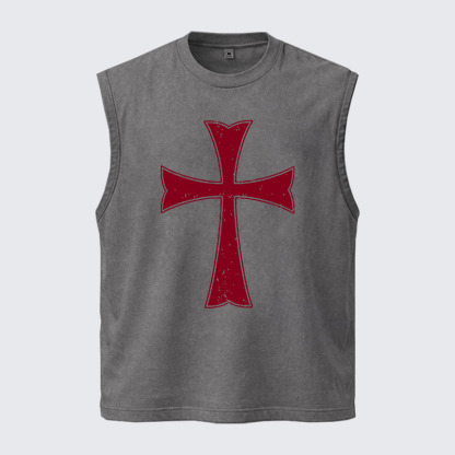 Washed Tank Top - Knights Templar Crusader Cross