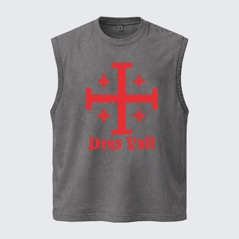 Washed Tank Top - Jerusalem Cross Deus Vult