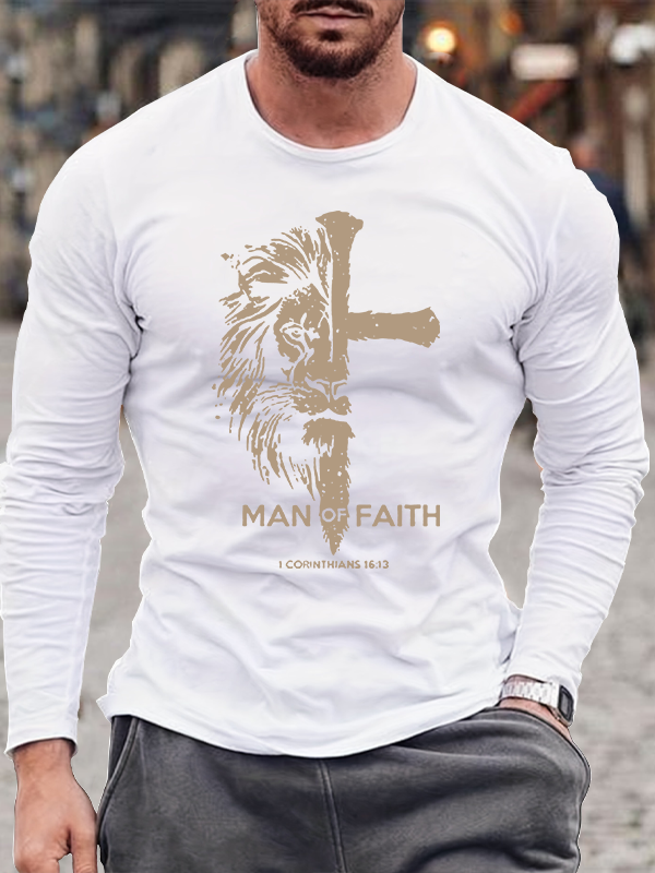 Man of Faith Jesus God Christian Cotton Long Sleeve T-Shirt