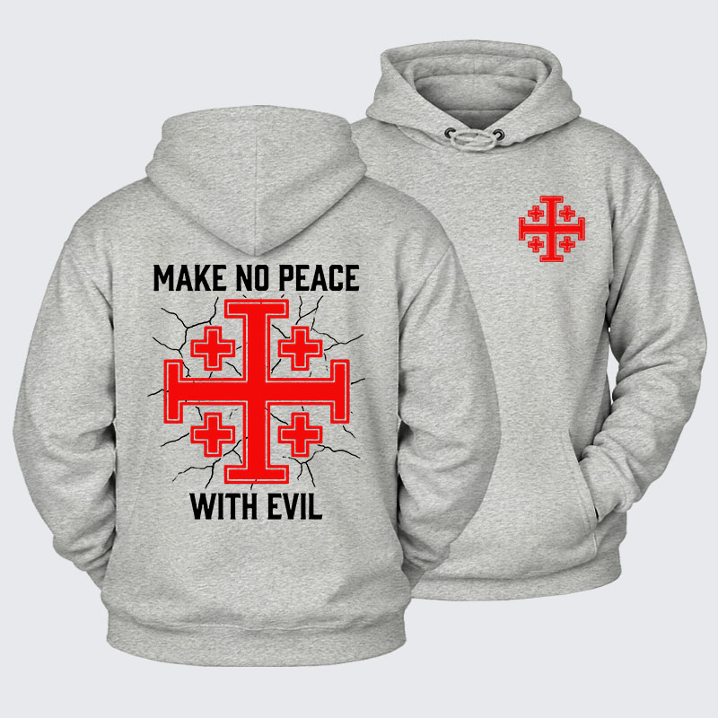 [Copy]Plush Fleece-Lined Hoodie - Make No Peace with Evil Knight Templar Jerusalem Cross