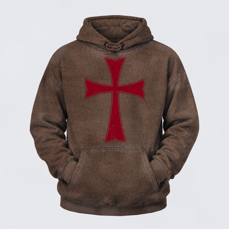 Washed Hoodie - Knights Templar Crusader Cross