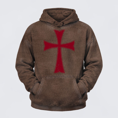 Washed Hoodie - Knights Templar Crusader Cross