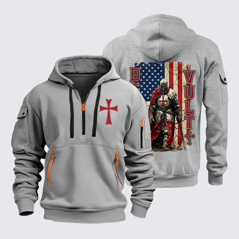 Zipper Hoodies - Deus Vult Knight Templar American Flag Crusader