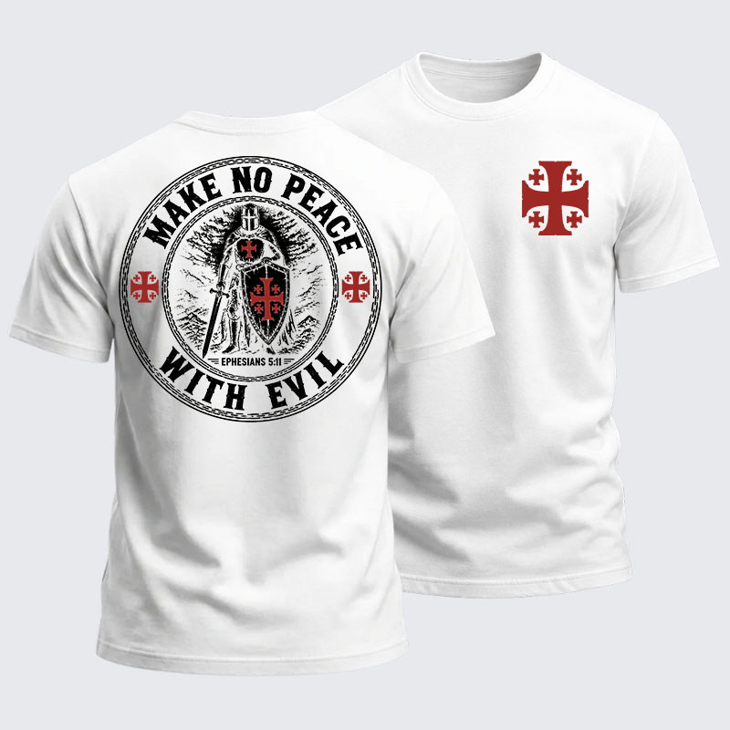 Heavyweight Cotton Tee - Make No Peace with Evil Knight Templar Jerusalem Cross