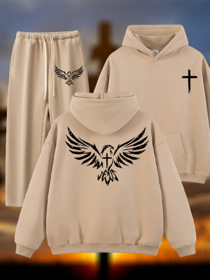 Wings Like Eagles Jesus God Christian Plush Fleece-Lined Hoodie Set