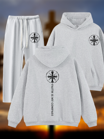 Faith Is My Compass Jesus God Christian Plush Fleece-Lined Hoodie Set