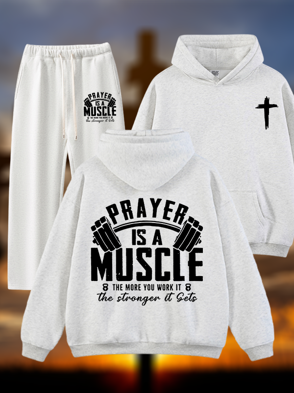 Prayer Is A Muscle Cross  Jesus God Christian Plush Fleece-Lined Hoodie Set