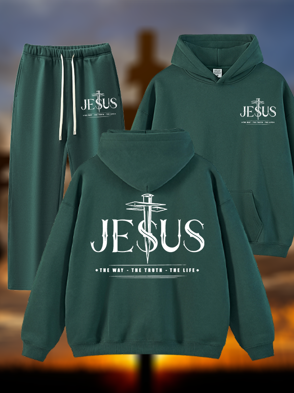 Jesus The Way The Truth The Life Jesus God Christian Plush Fleece-Lined Hoodie Set
