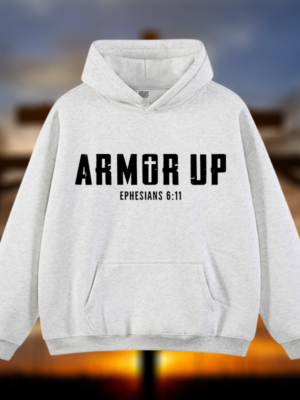 Armor Up Jesus God Christian Plush Fleece-Lined Hoodie