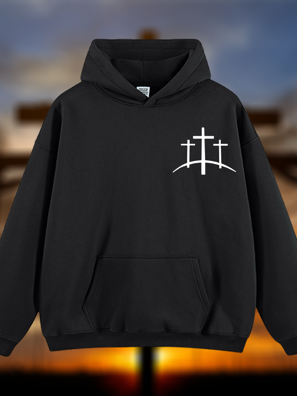 Cross Printed Jesus God Christian Plush Fleece-Lined Hoodie