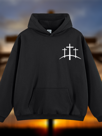 Cross Printed Jesus God Christian Plush Fleece-Lined Hoodie