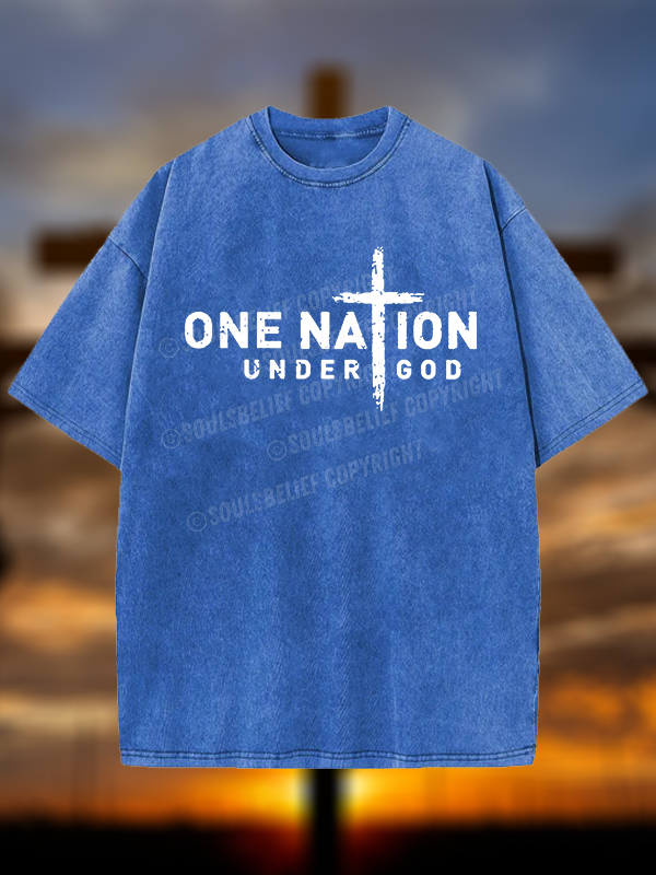 One Nation Under God Cross Christian Washed T-Shirt