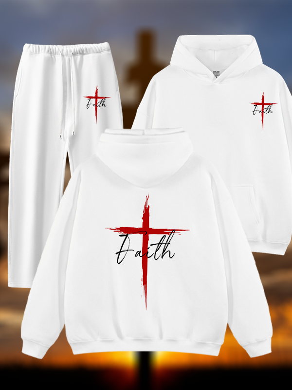Faith  Jesus God Christian Plush Fleece-Lined Hoodie Set